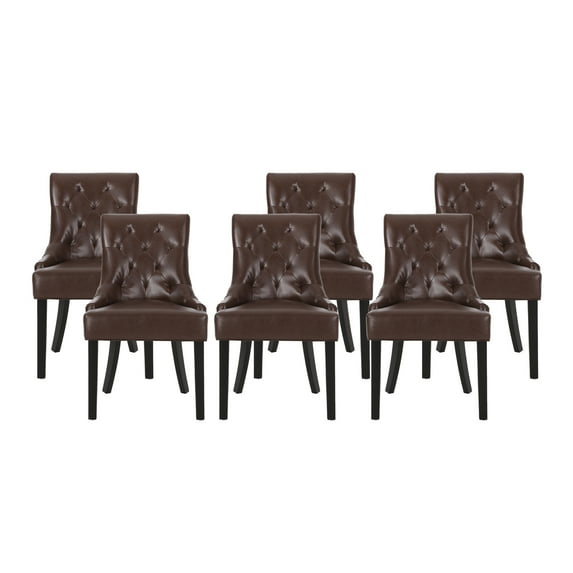 Noble House Will Contemporary Faux Leather Dining Chairs, Set of 6, Dark Brown