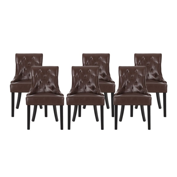Noble House Will Contemporary Faux Leather Dining Chairs, Set of 6, Dark Brown