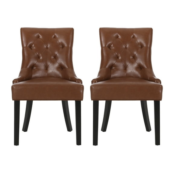 Noble House Will Faux Leather Dining Chairs, Set of 2, Cognac Brown, Dark Brown