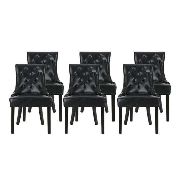 Noble House Will Faux Leather Tufted Dining Chairs, Set of 6, Midnight Black and Matte Black