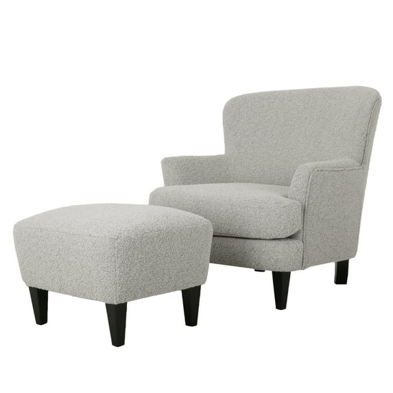 Noble House Willey Boucle Upholstered Club Chair and Ottoman Set, Stone and Matte Black