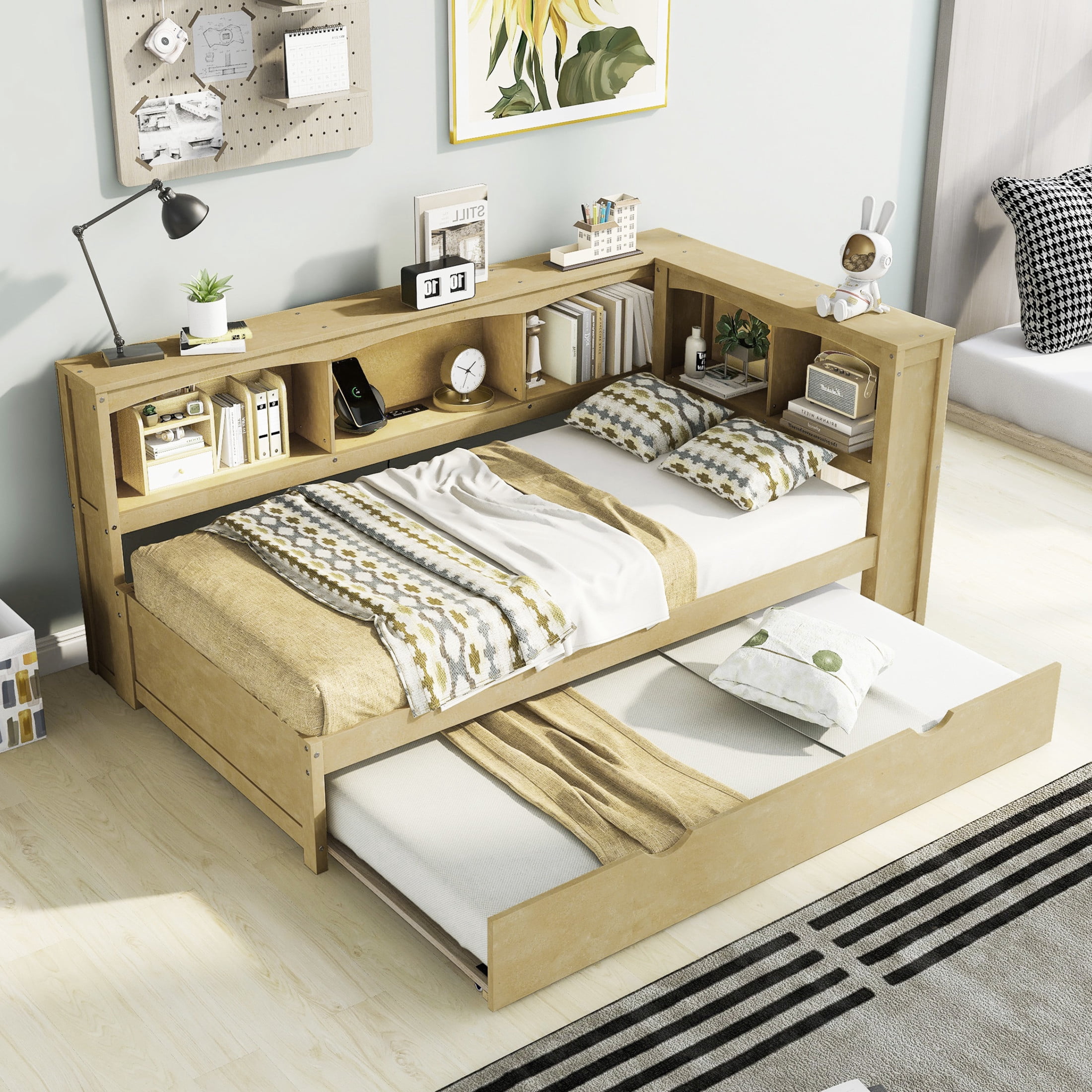 Noble House Windsor Twin Daybed with Storage Cabinets, Pull-Out Trundle and USB Charging Station, Wood