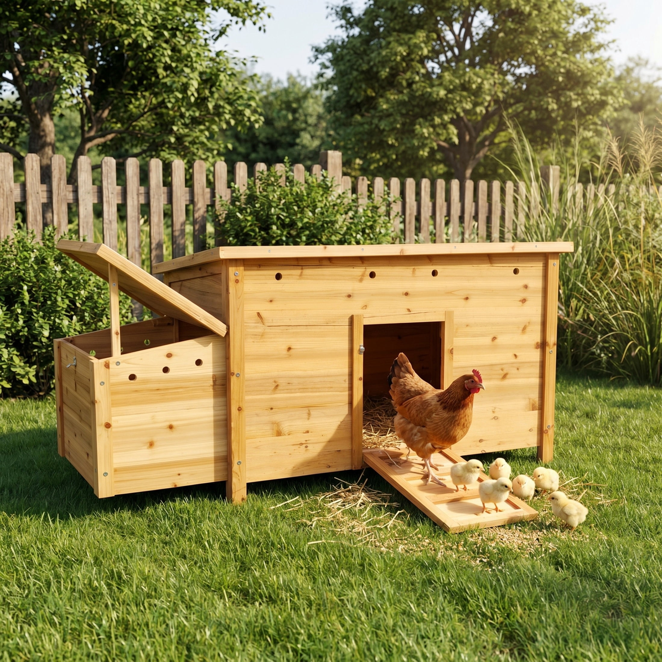 Noble House Wooden Chicken Coop with Nesting Box, Removable Tray & Waterproof Asphalt Roof