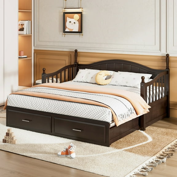 Noble House Wooden Twin Size Daybed with Twin Size Trundle, Extendable Daybed with Two Storage Drawers, Espresso