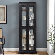Noble House Wrenhill 70 Lighted Glass Curio Display Cabinet, 6-Tier Adjustable Shelves Wood Frame, Kitchen, Black