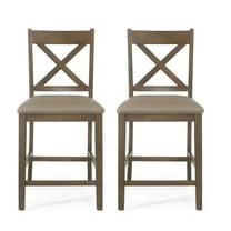 Noble House Wurtz Wood Upholstered Counter Stools, Set of 2, Antique Brown
