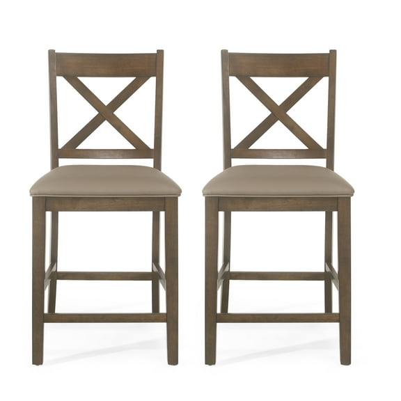 Noble House Wurtz Wood Upholstered Counter Stools, Set of 2, Antique Brown