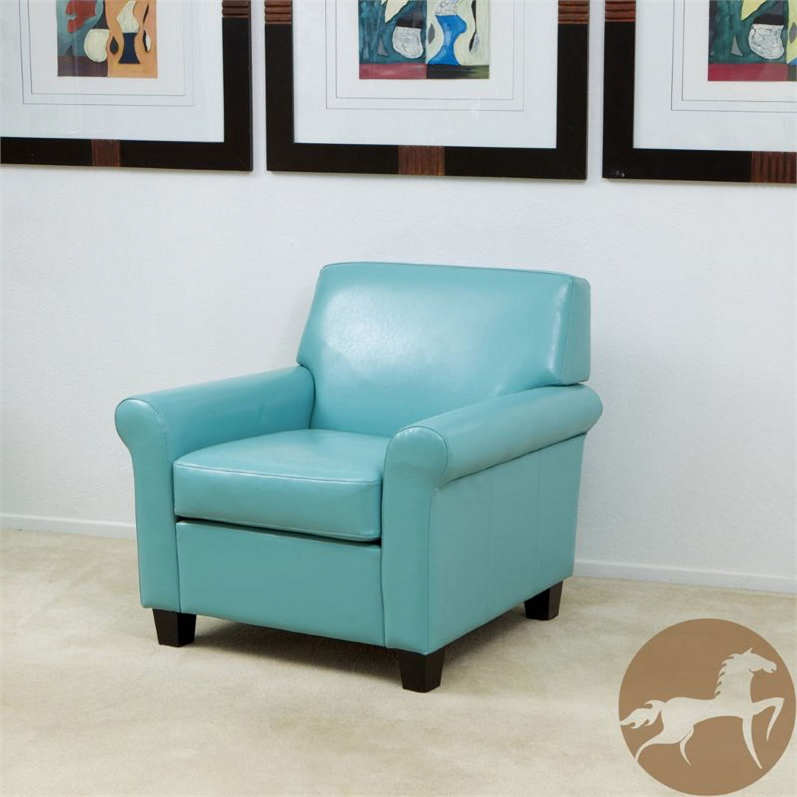 Noble House Yonkers Oversized Bonded Leather Club Chair in Turquoise Walmart