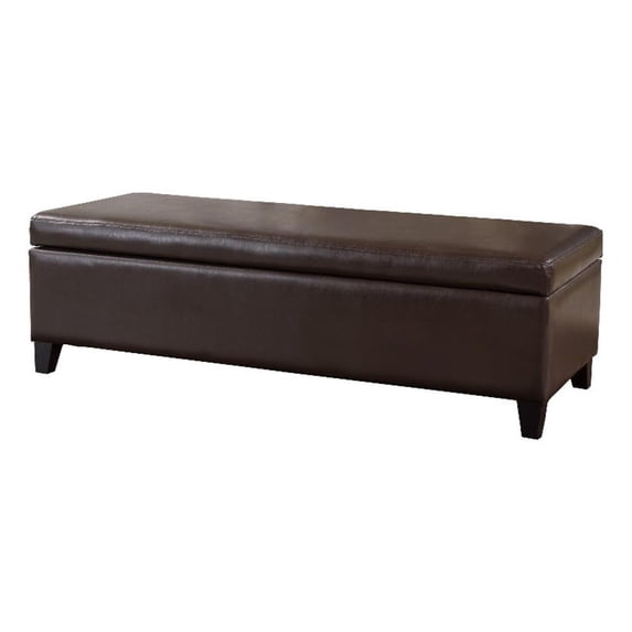 Noble House York Bonded Leather Brown Storage Ottoman Bench