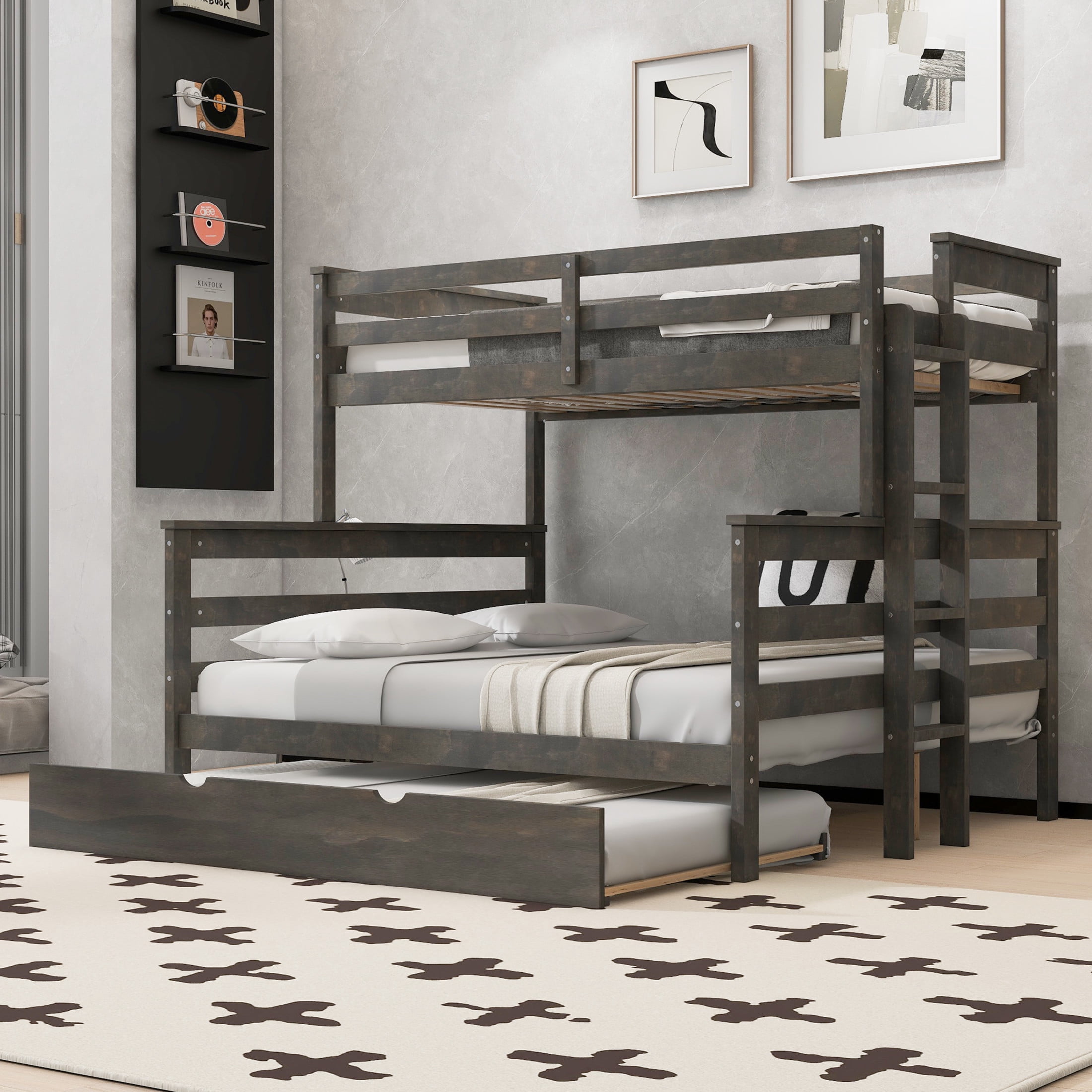 Noble House Zahra Twin XL over Queen Detachable Bunk Bed with Pull-out Guest Trundle, 3-in-1 Sleeping Solution, Grey