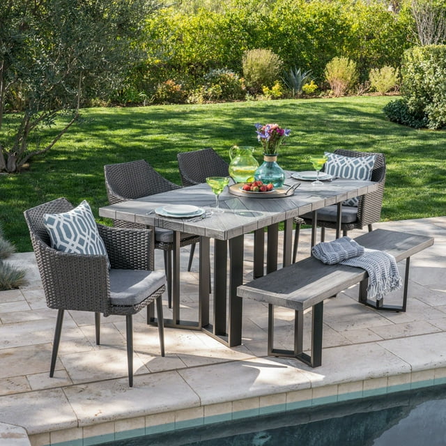 Noble House Zander 6 Piece Concrete Top Patio Dining Set in Textured Gray