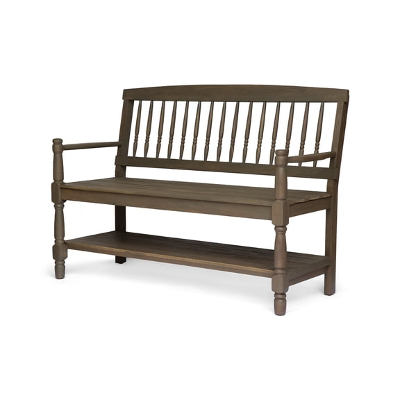 Noble House Zoriah Rustic Acacia Wood Bench with Shelf, Gray
