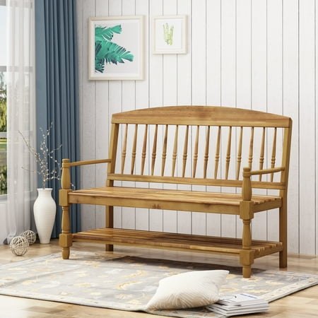 Noble House Zoriah Rustic Acacia Wood Bench with Shelf, Teak