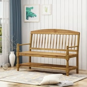 Noble House Zoriah Rustic Acacia Wood Bench with Shelf, Teak