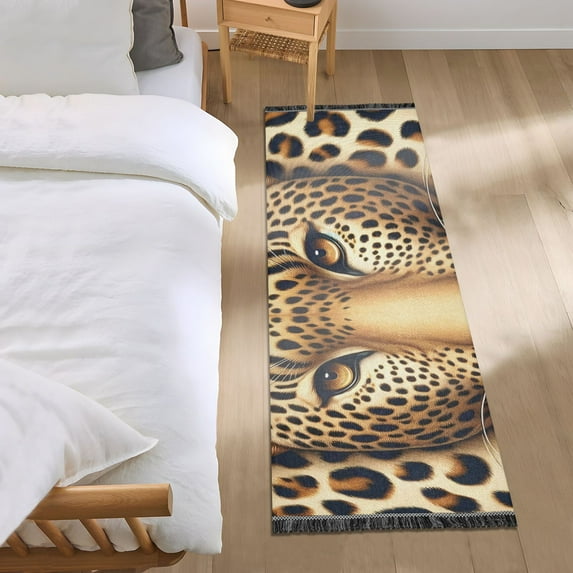 Noble Leopard Head Runner Area Rug 2x6 Soft Non-Slip Washable Bedside Carpet for Hallway Bedroom Living Room Home Decor