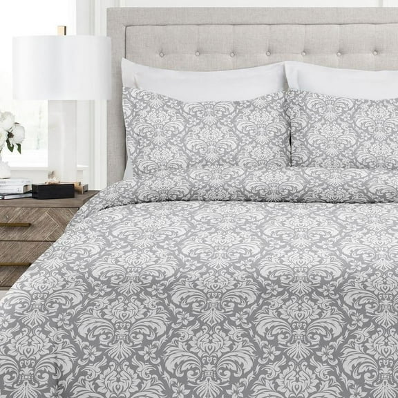 Noble Linen's 3 Piece Duvet Cover Set with Damask Pattern