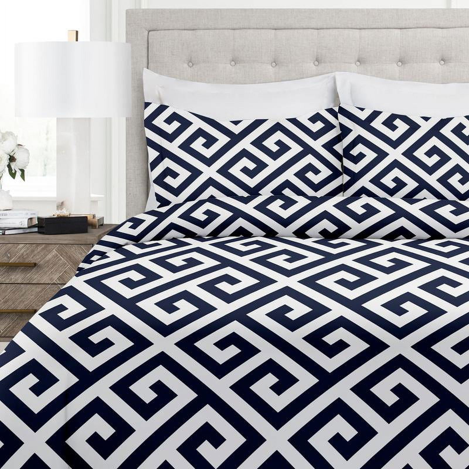 Noble Linen's 3 Piece Duvet Cover Set with Greek Key Pattern