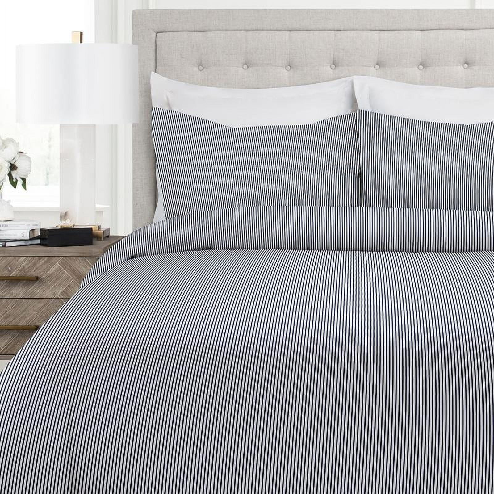 Noble Linen's 3 Piece Duvet Cover Set with Pinstripe Pattern