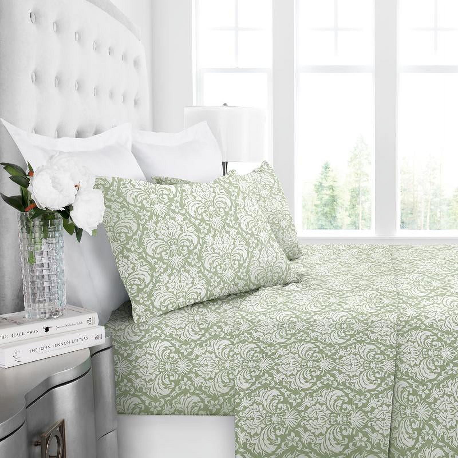 Noble Linen's 4 Piece Sheet Set with Damask Pattern