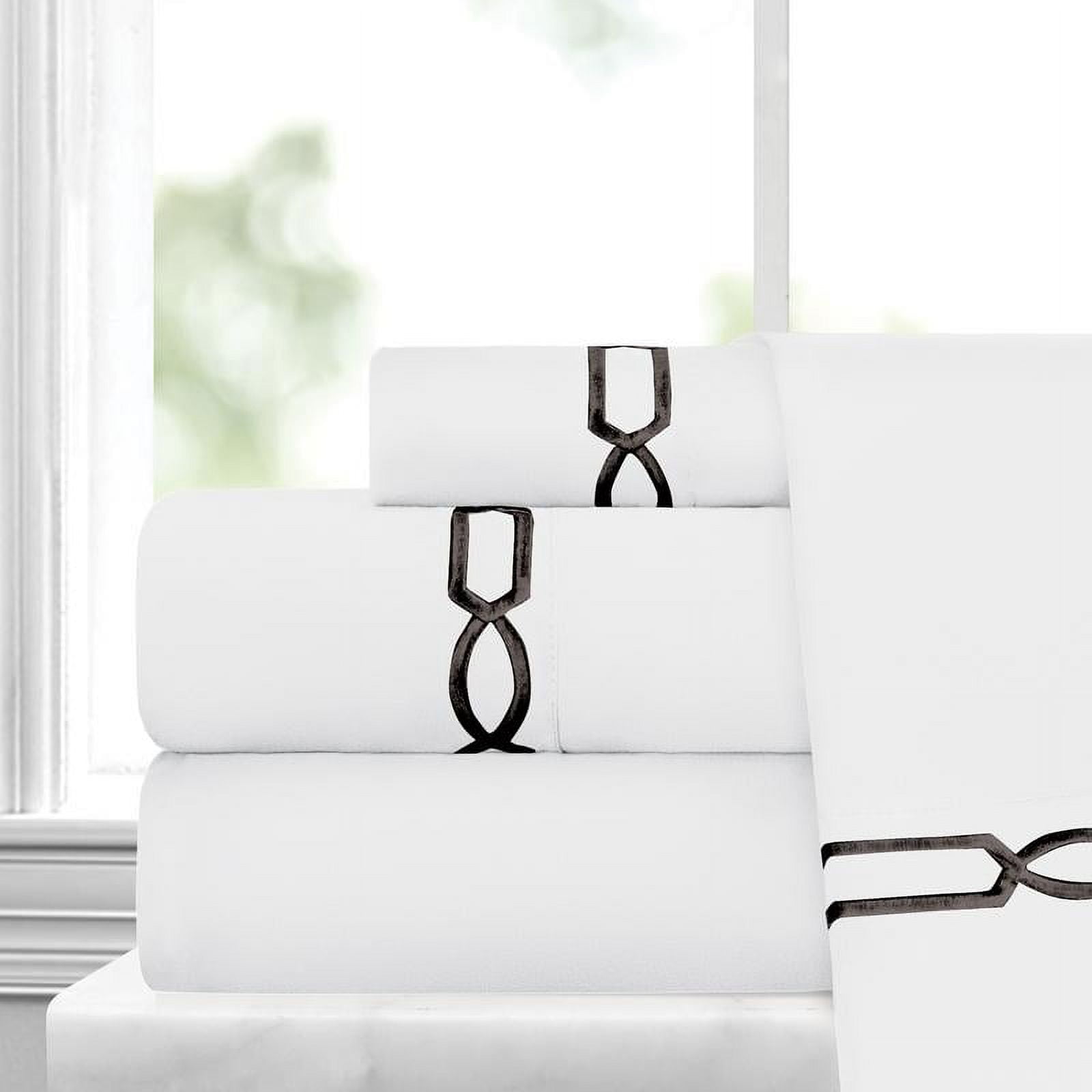 Noble Linen's 4 Piece Sheet Set with Fretwork Embroidery