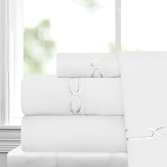 Noble Linen's 4 Piece Sheet Set with Fretwork Embroidery