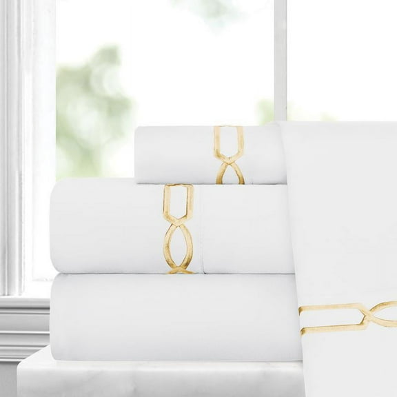 Noble Linen's 4 Piece Sheet Set with Fretwork Embroidery