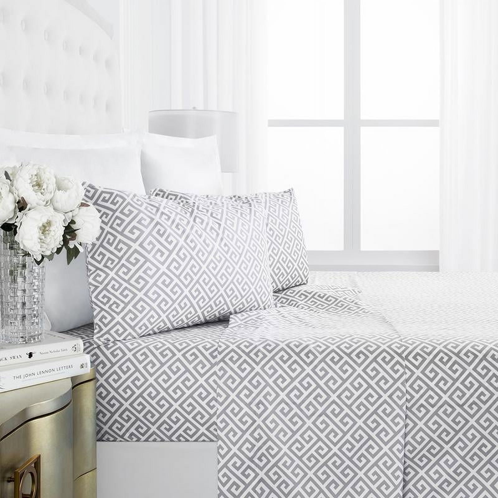 Noble Linen's 4 Piece Sheet Set with Greek Key Pattern