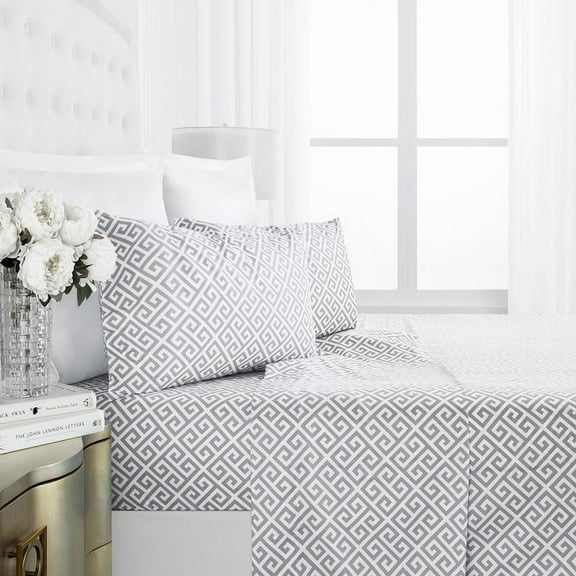 Noble Linen's 4 Piece Sheet Set with Greek Key Pattern