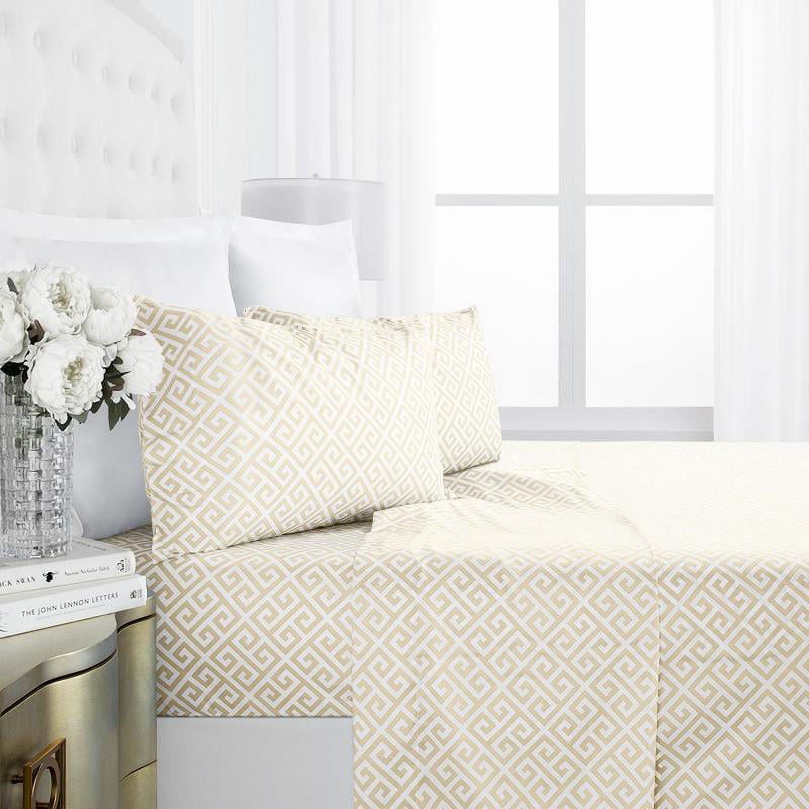 Noble Linen's 4 Piece Sheet Set with Greek Key Pattern
