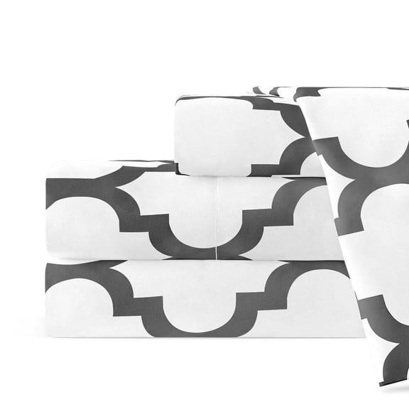 Noble Linen's 4 Piece Sheet Set with Quatrefoil Pattern
