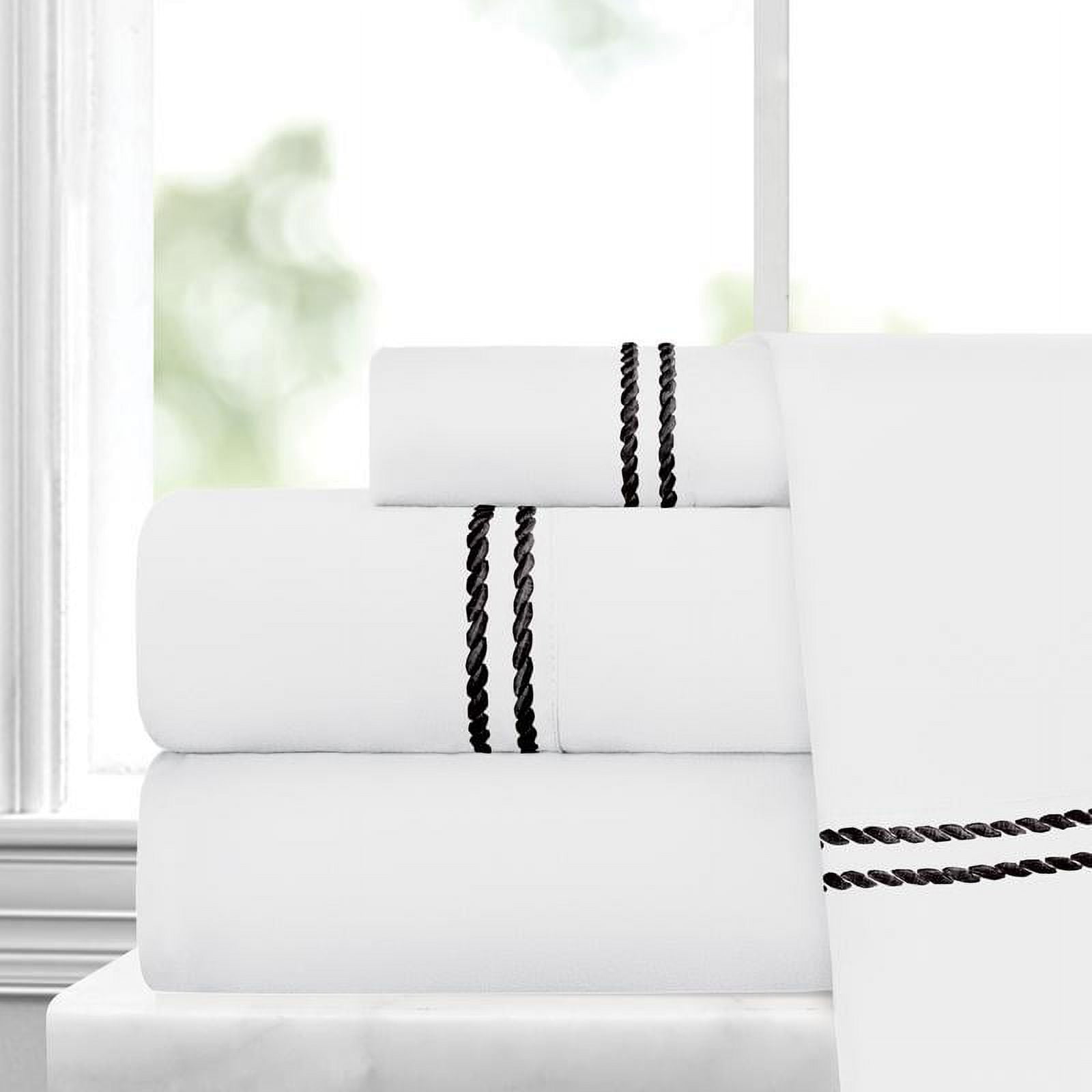 Noble Linen's 4 Piece Sheet Set with Rope Embroidery