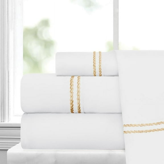 Noble Linen's 4 Piece Sheet Set with Rope Embroidery