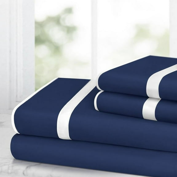 Noble Linen's 4 Piece Sheet Set with Satin Band Trim