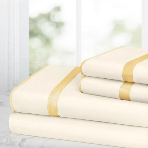 Noble Linen's 4 Piece Sheet Set with Satin Band Trim