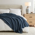 thumbnail image 1 of Noble Linens 100% Cotton Waffle Texture Bed Blanket, Navy, Full/Queen, 1 of 12