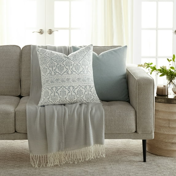 Noble Linens 2-Pack Cotton Slub Decor Throw Pillows - Antique Floral Arctic