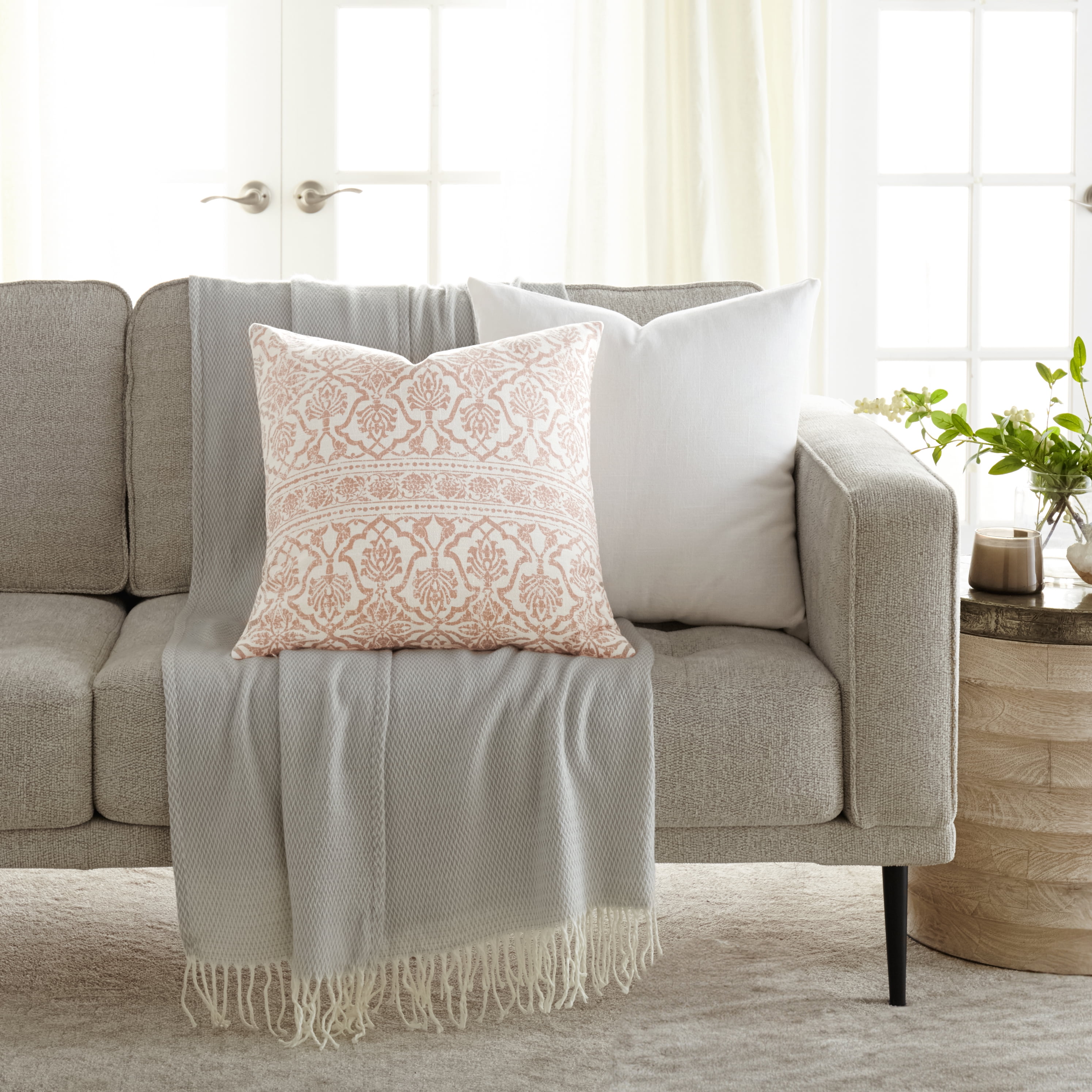 Noble Linens 2-Pack Cotton Slub Decor Throw Pillows - Antique Floral Rose