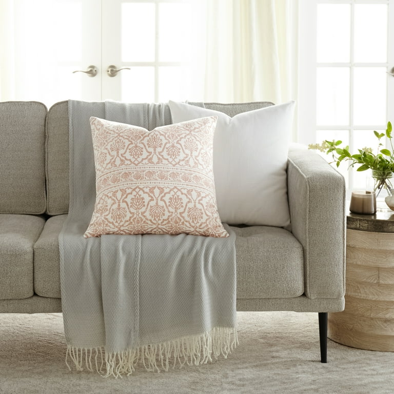 Noble Linens 2-Pack Cotton Slub Throw Pillows Floral Rose