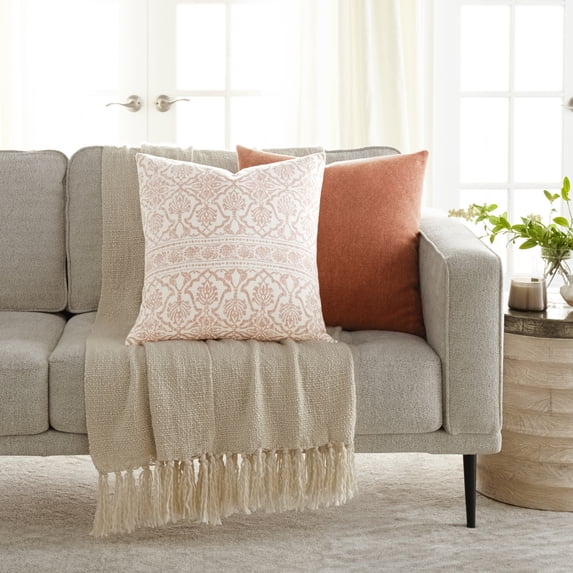 Noble Linens 2-Pack Cotton Slub Decor Throw Pillows - Antique Floral Terracotta