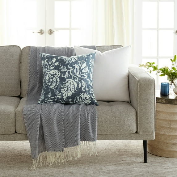 Noble Linens 2-Pack Cotton Slub Decor Throw Pillows - Distressed Floral Navy