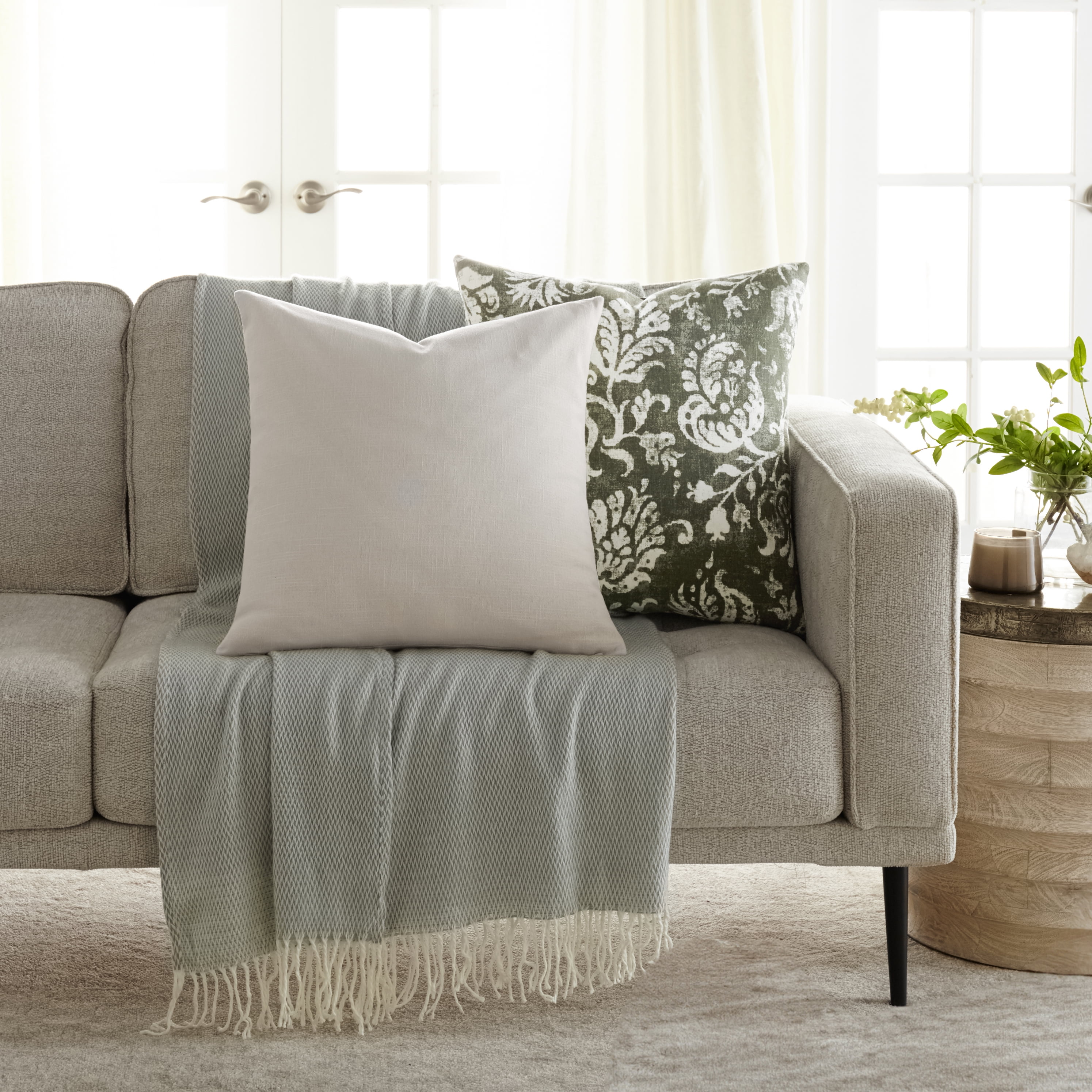 Noble Linens 2-Pack Cotton Slub Decor Throw Pillows - Distressed Floral Olive