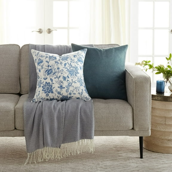 Noble Linens 2-Pack Cotton Slub Decor Throw Pillows - Jacobean Navy