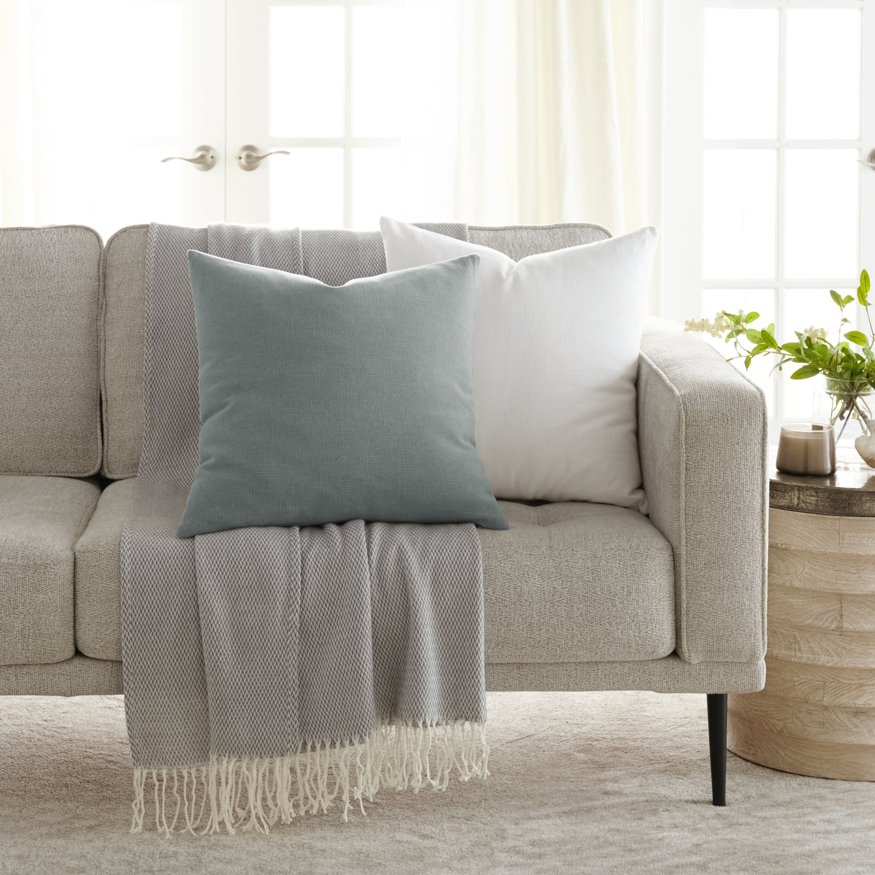 Noble Linens 2-Pack Cotton Slub Decor Throw Pillows Solids Arctic & White