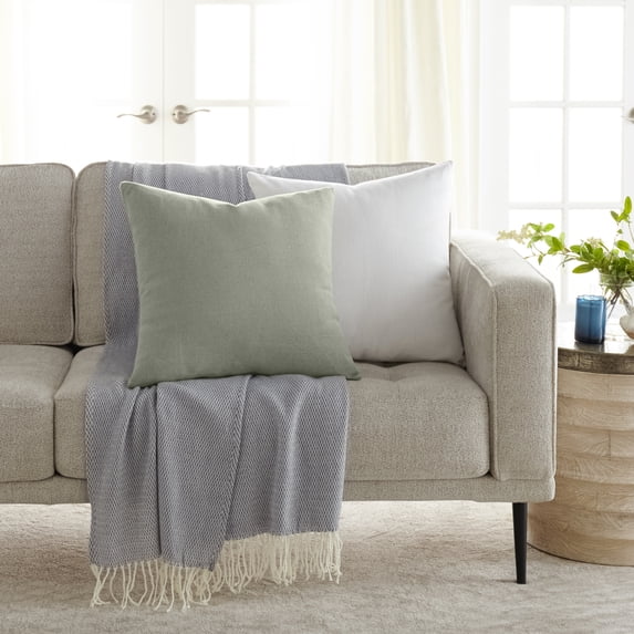 Noble Linens 2-Pack Cotton Slub Decor Throw Pillows Solids Light Gray & White