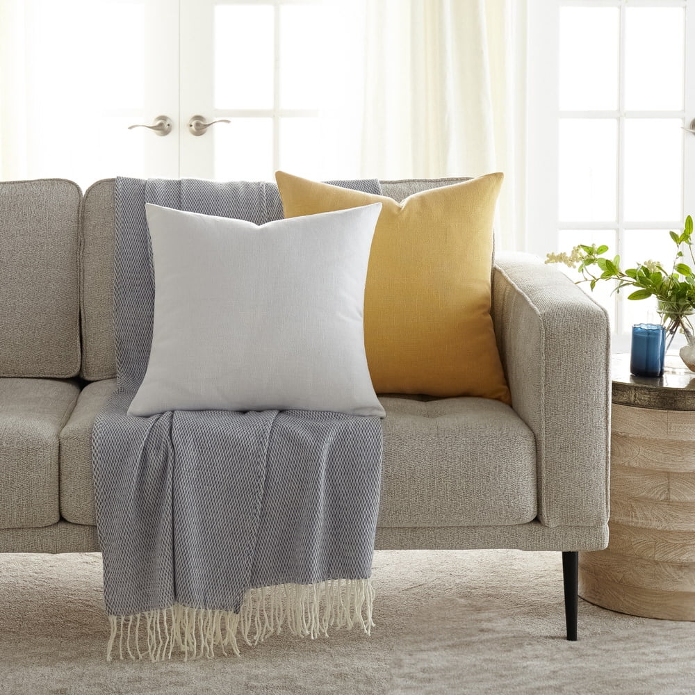 Noble Linens 2-Pack Cotton Slub Decor Throw Pillows Solids Mustard & White