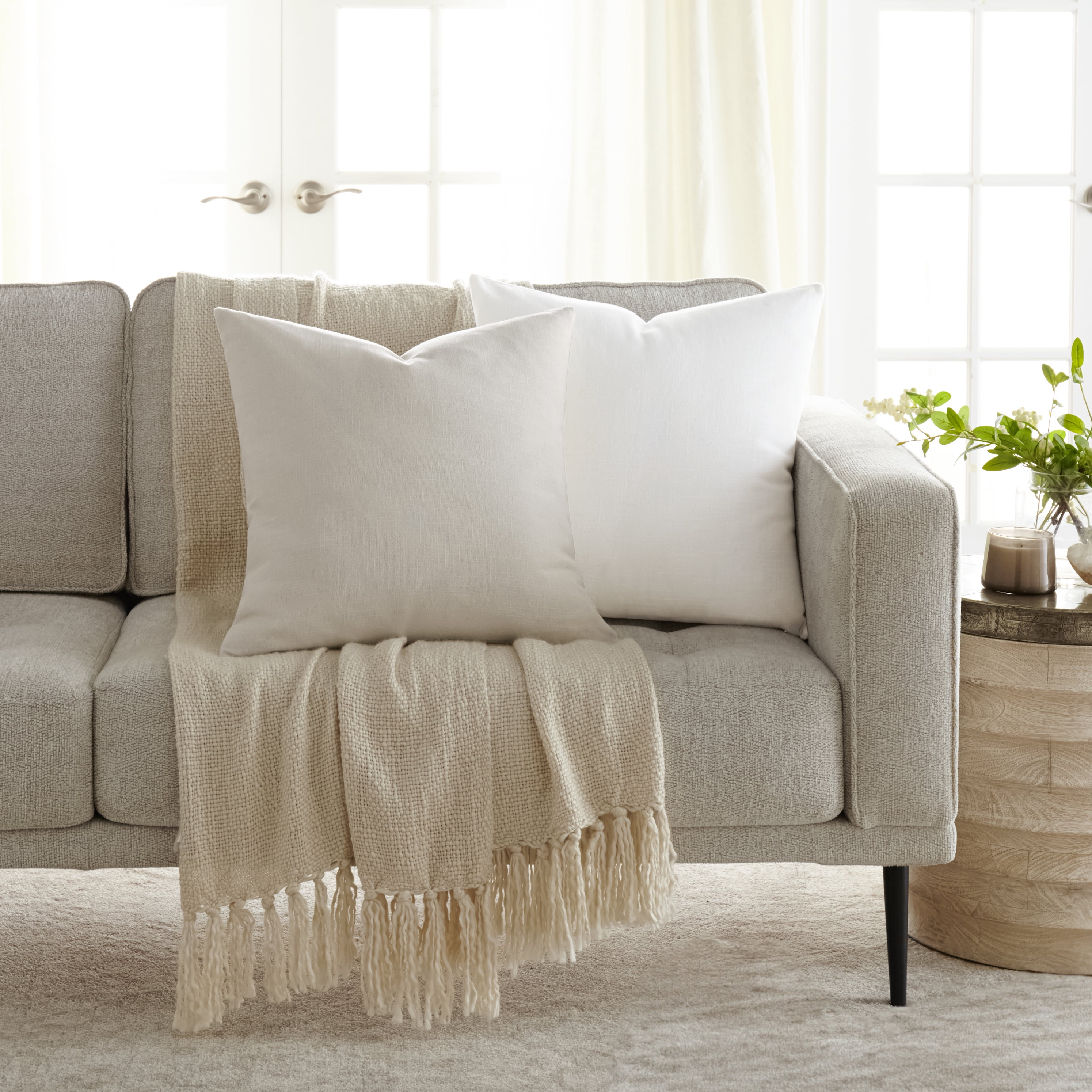 Noble Linens 2-Pack Cotton Slub Decor Throw Pillows Solids Natural & White