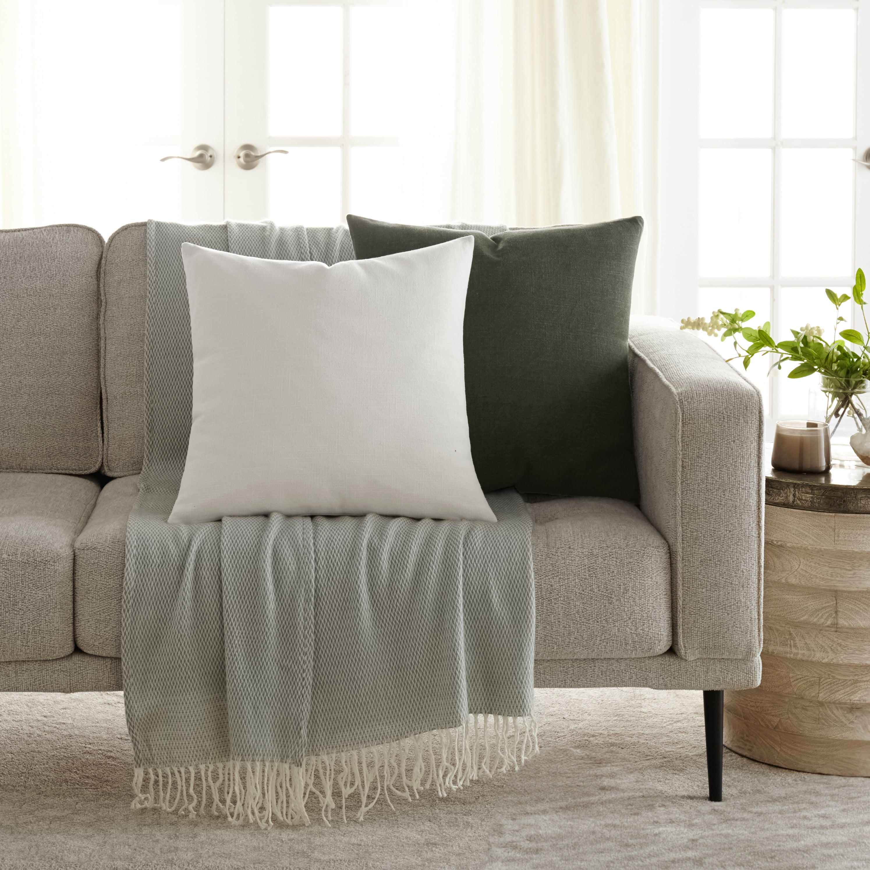 Noble Linens 2-Pack Cotton Slub Decor Throw Pillows Solids Olive & Natural