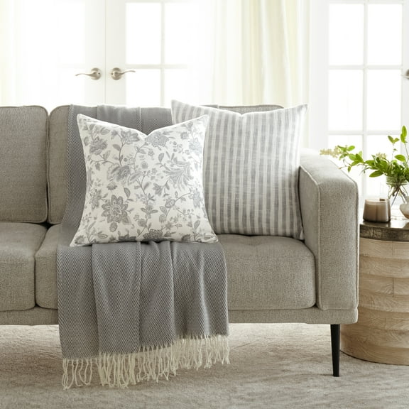 Noble Linens 2-Pack Decor Throw Pillows Gray Yarn-Dyed Bengal Stripe and Jacobean