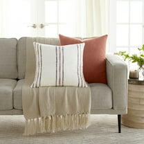 Noble Linens 2-Pack Decor Throw Pillows Terracotta Yarn-Dyed Framed Stripe and Solid