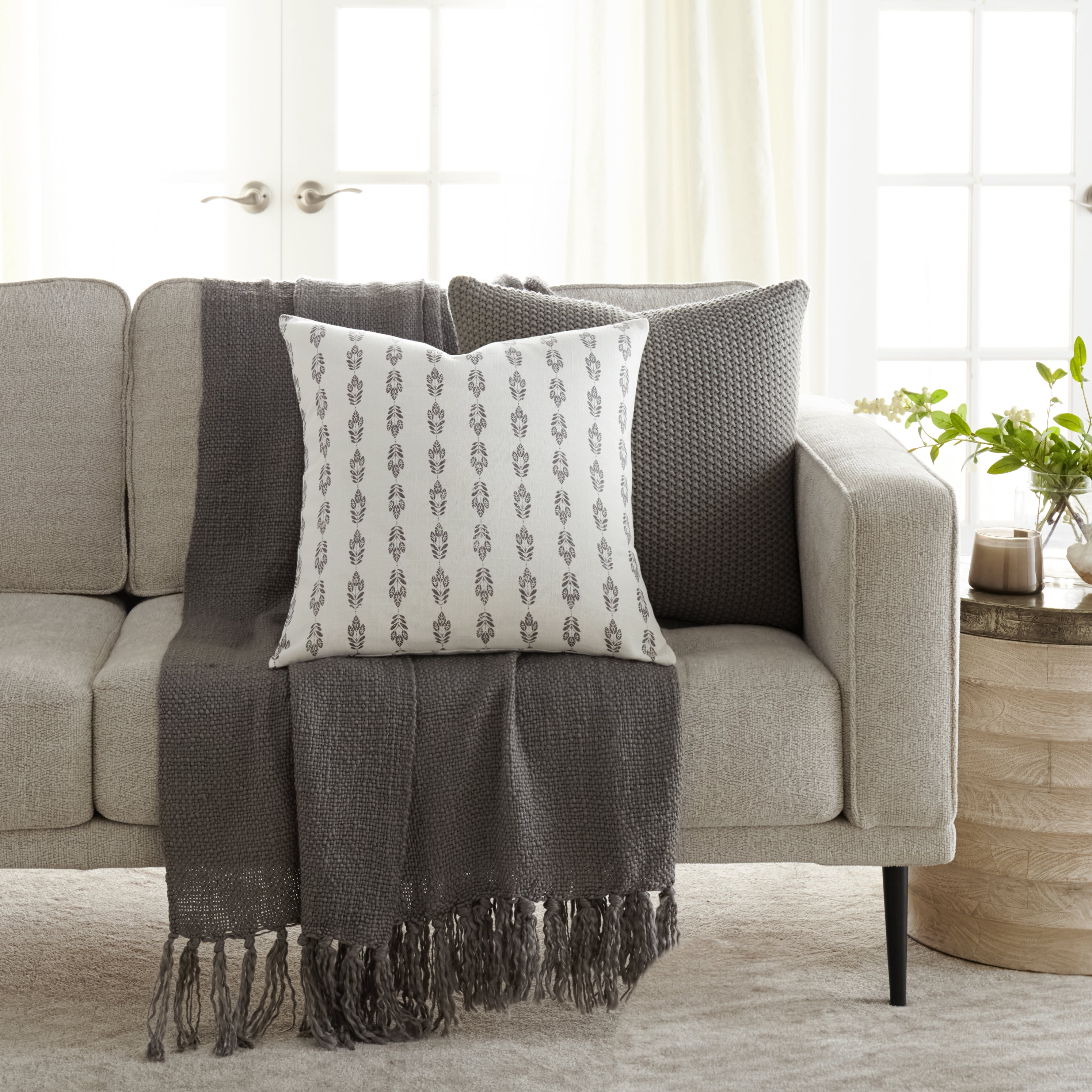 Noble Linens 2-Pack Seed Stitch Knit and Cotton Patterned Decor Throw Pillows - Gray